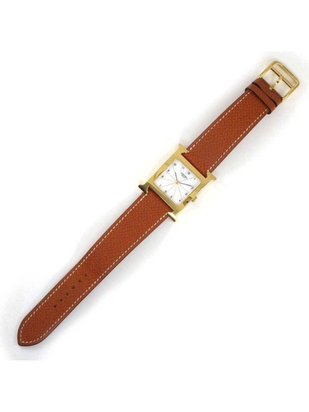 Hermes Watch Square White Dial Brown Cowhide Quartz Analog - Picture 3 of 12